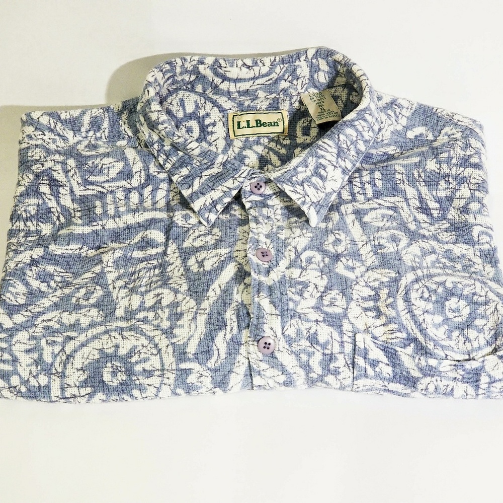 L.L. Bean Hawaiian Shirt Men's XL Blue & White